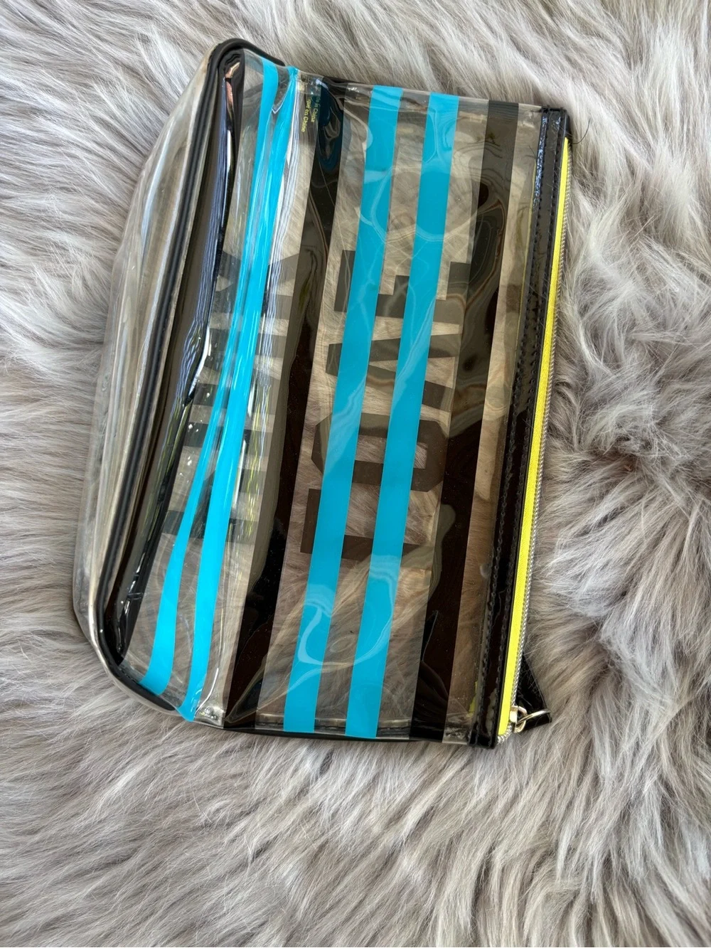 PINK Victoria's Secret Clear 'Love Pink' Blue Stripe Makeup Bag